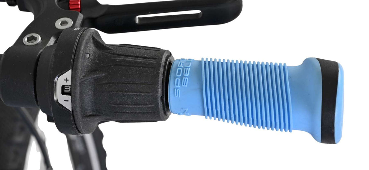Blaues Gummi-Griffstück mit Drehschalter für Fahrradlenker