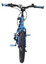 Blaues Mountainbike mit breiten Reifen und sportlichem Lenkerdesign