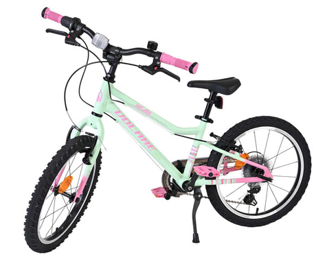 Kinderfahrrad in Mintgrün mit pinken Griffen und Pedalen