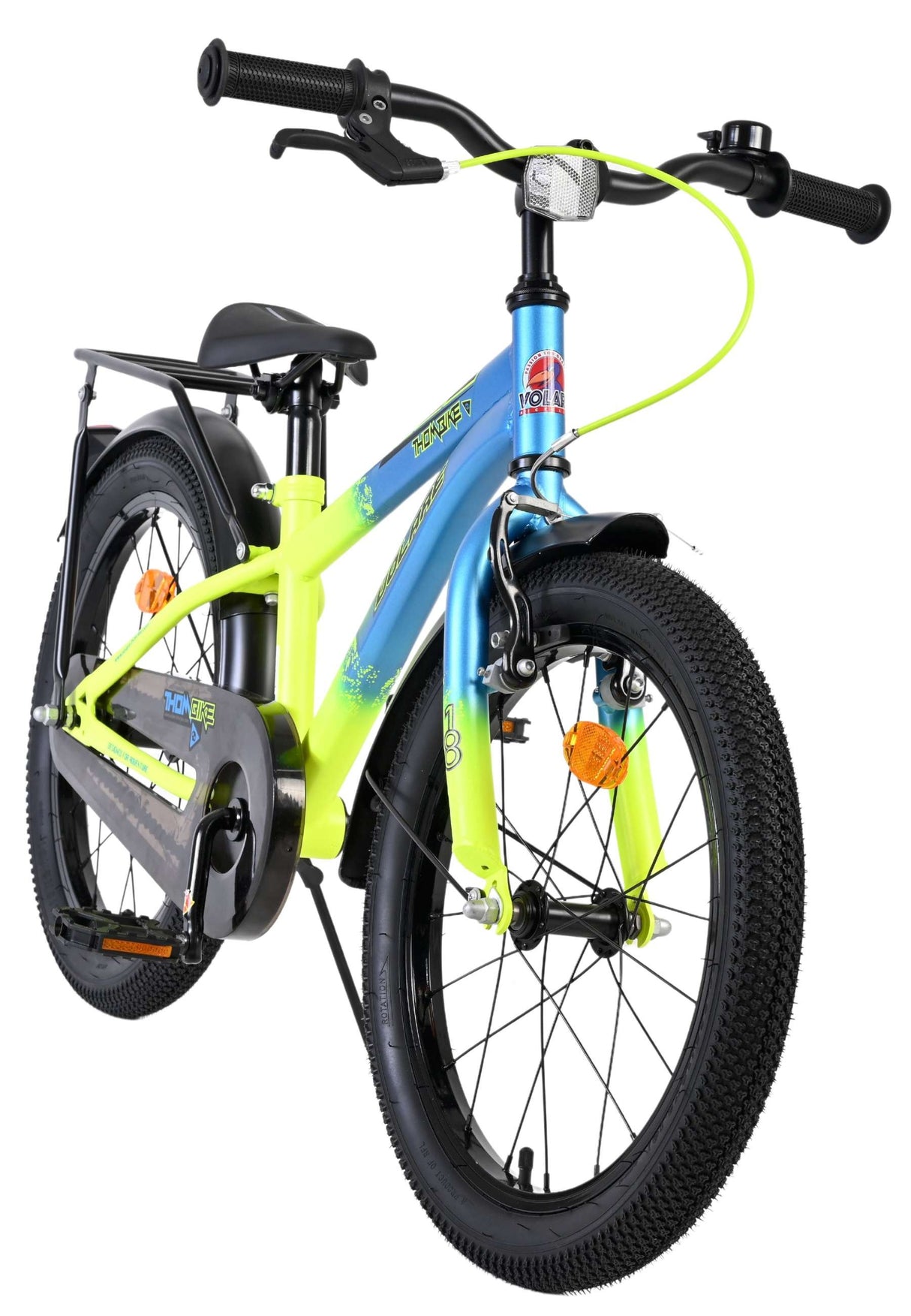 Kinderfahrrad in Blau und Gelb mit stabilen Reifen und Handbremse
