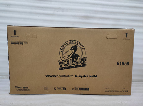 Kartonverpackung für ein Fahrrad mit Logo und Gewichtsangabe
