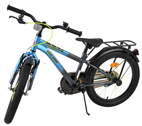 Jungenfahrrad in Blau mit grünen Akzenten und Gepäckträger