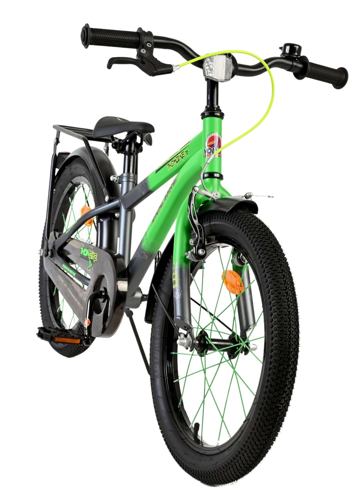 Kinderfahrrad in Grün und Grau mit stabilen Reifen und Rücktrittbremse