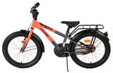 Kinderfahrrad in Orange und Grau mit stabilen Reifen und Gepäckträger
