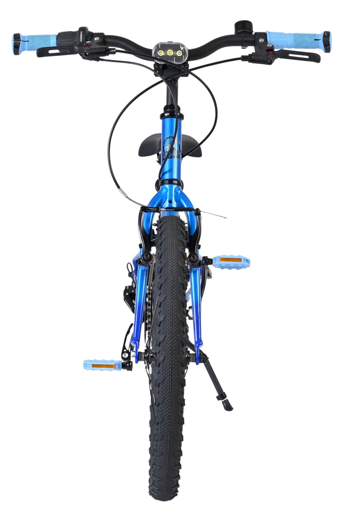 Blaues Mountainbike mit breiten Reifen und sportlichem Lenkerdesign