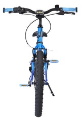 Blaues Mountainbike mit breiten Reifen und sportlichem Lenkerdesign