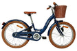 Blaues Kinderfahrrad mit Korb, braunen Reifen und bequemen Sitz