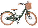 Damenfahrrad in Grün mit Korb und braunen Reifen