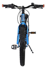 Blaues Mountainbike mit robustem Reifen und sportlichem Lenkerdesign