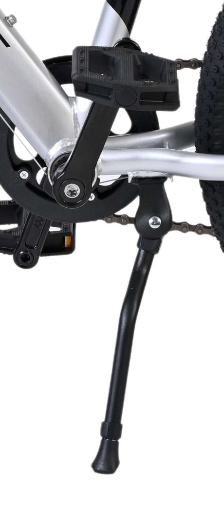 Fahrradständer aus Metall, schwarz, an einem Fahrradrahmen montiert