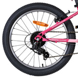 Rosa Fahrrad mit Shimano-Ausstattung und grobem Reifenprofil