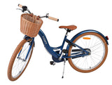 Damenfahrrad in Blau mit Korb und braunen Reifen