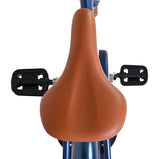 Braunes Fahrrad-Sattel mit Pedalen, blaue Rahmenfarbe sichtbar