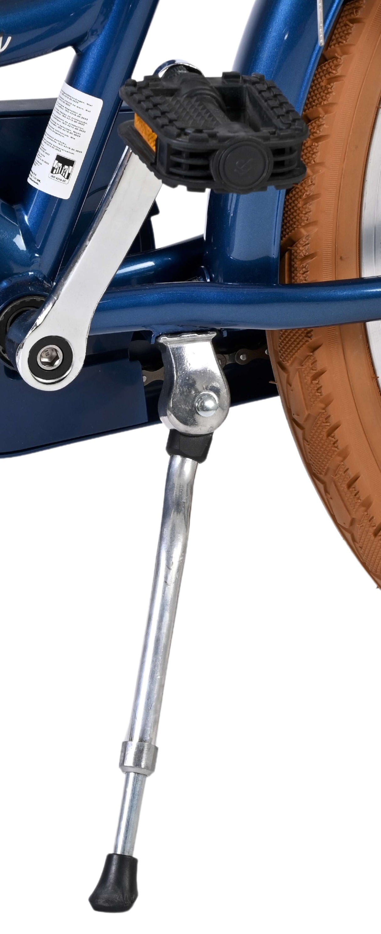 Fahrradständer aus Metall mit Kunststoffpedal und braunem Reifen