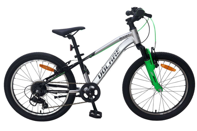 Kinderfahrrad mit 20-Zoll-Rädern in Silber und Grün, robustes Design