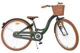 Damenfahrrad in Olivgrün mit Korb und braunen Reifen