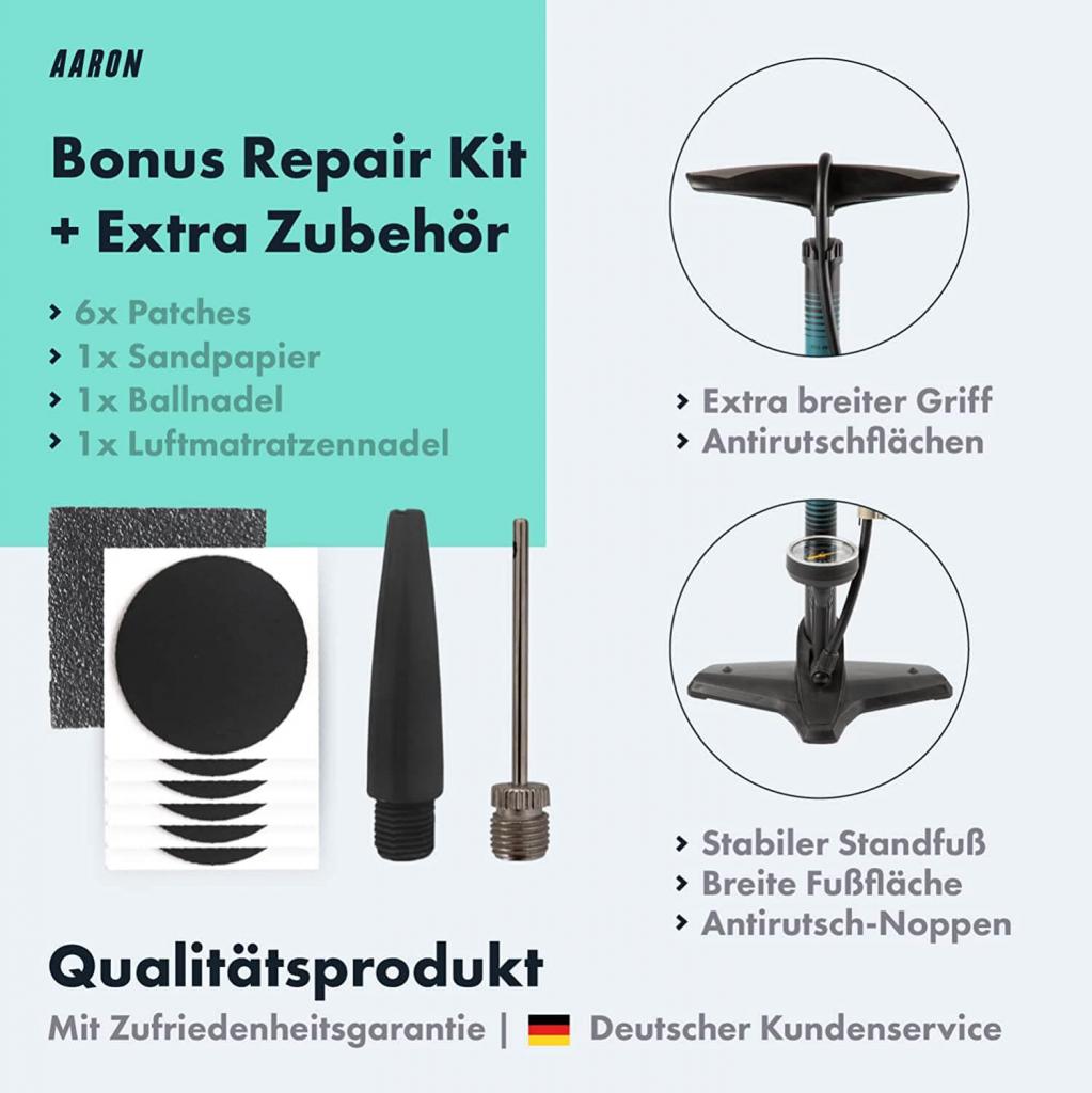 AARON Luftpumpe Sport One in Blau Fahrrad-Stand-Pumpe für alle Ventile mit Manometer