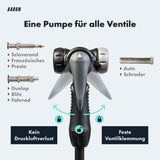 Manometer und andere technischen Detlais der AARON Luftpumpe Sport One in Grau