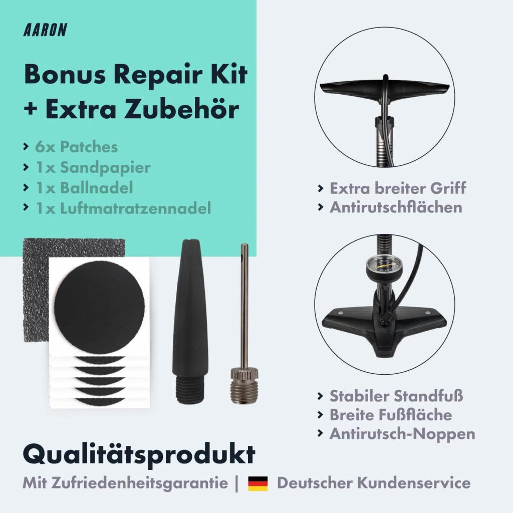 AARON Luftpumpe Sport One in Grau Fahrrad-Stand-Pumpe für alle Ventile mit Manometer