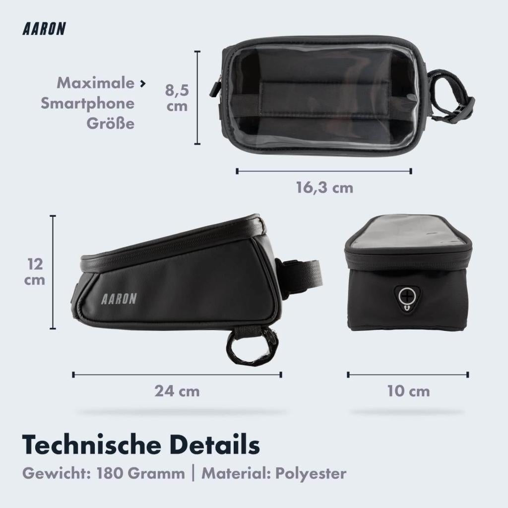 AARON Rahmentasche Fahrrad, Handytasche wasserdicht, Handyhalterung für den Rahmen