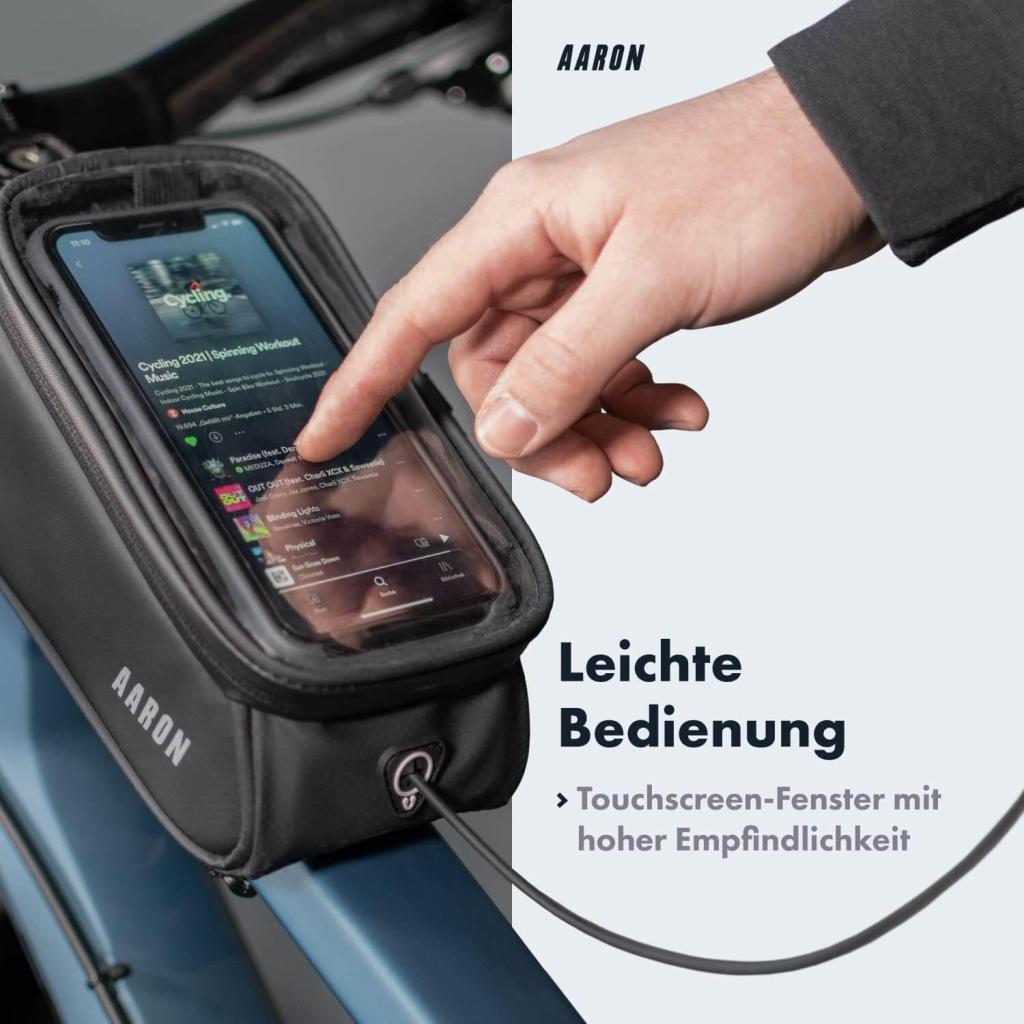 AARON Rahmentasche Fahrrad, Handytasche wasserdicht, Handyhalterung für den Rahmen