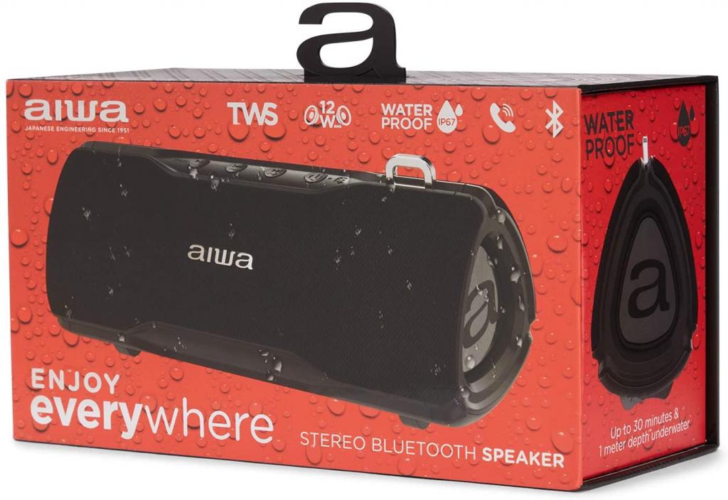 Aiwa BST-500BK schwarz Bluetooth Lautsprecher Boombox TWS, IP67, 12W, Hyperbass, Freisprechfunktion