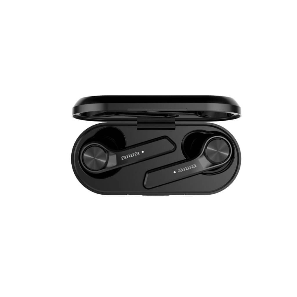 Aiwa ESP-350BK SCHWARZ In-Ear Bluetooth Kopfhörer mit Ladestation IPX4 wasserdicht TWS