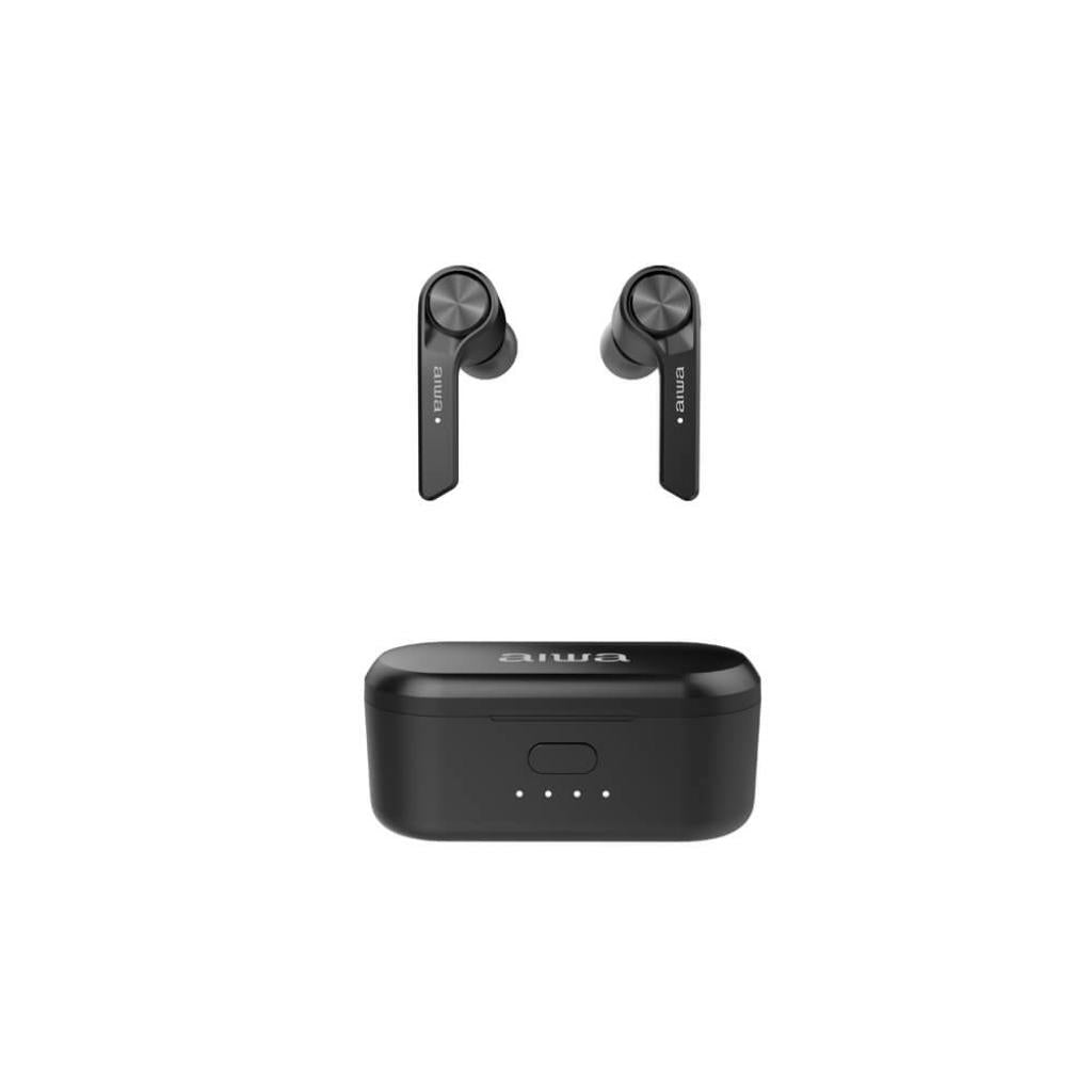 Aiwa ESP-350BK SCHWARZ In-Ear Bluetooth Kopfhörer mit Ladestation IPX4 wasserdicht TWS