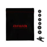 Aiwa ESTM-500BK In-Ear Kopfhörer schwarz kabelgebunden Headset mit 3,5 mm 5mW Klinkenstecker mit Zubehör