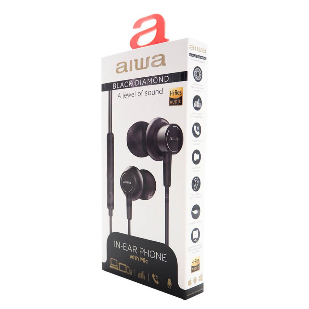 Aiwa ESTM-500BK In-Ear Kopfhörer schwarz kabelgebunden Headset mit 3,5 mm 5mW Klinkenstecker mit Zubehör