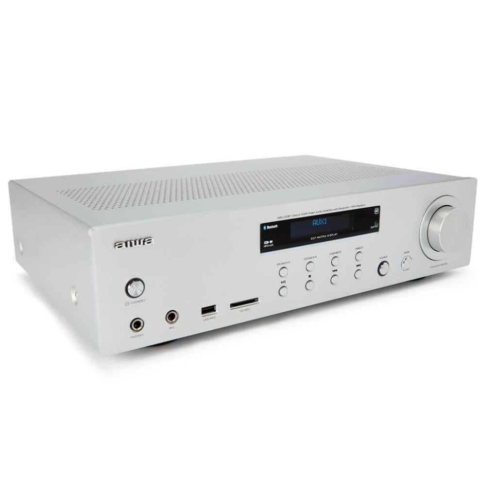B-WARE - Aiwa AMU-120BTSR silberfarben Mediaplayer AV-Empfänger und -Verstärker, BT v5.0-Empfänger, 2X 60W