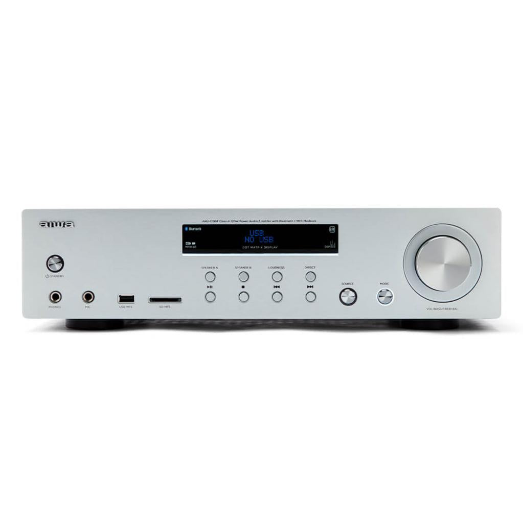 B-WARE - Aiwa AMU-120BTSR silberfarben Mediaplayer AV-Empfänger und -Verstärker, BT v5.0-Empfänger, 2X 60W