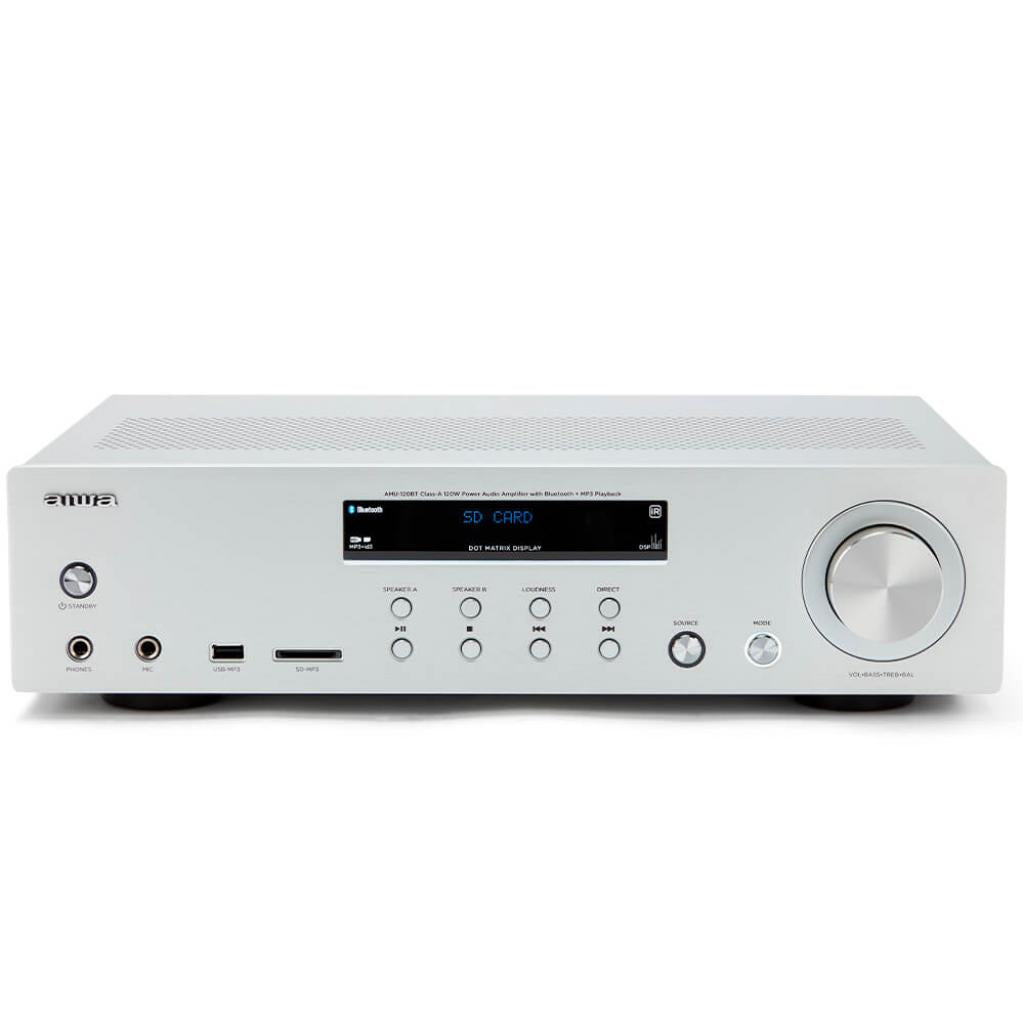 B-WARE - Aiwa AMU-120BTSR silberfarben Mediaplayer AV-Empfänger und -Verstärker, BT v5.0-Empfänger, 2X 60W