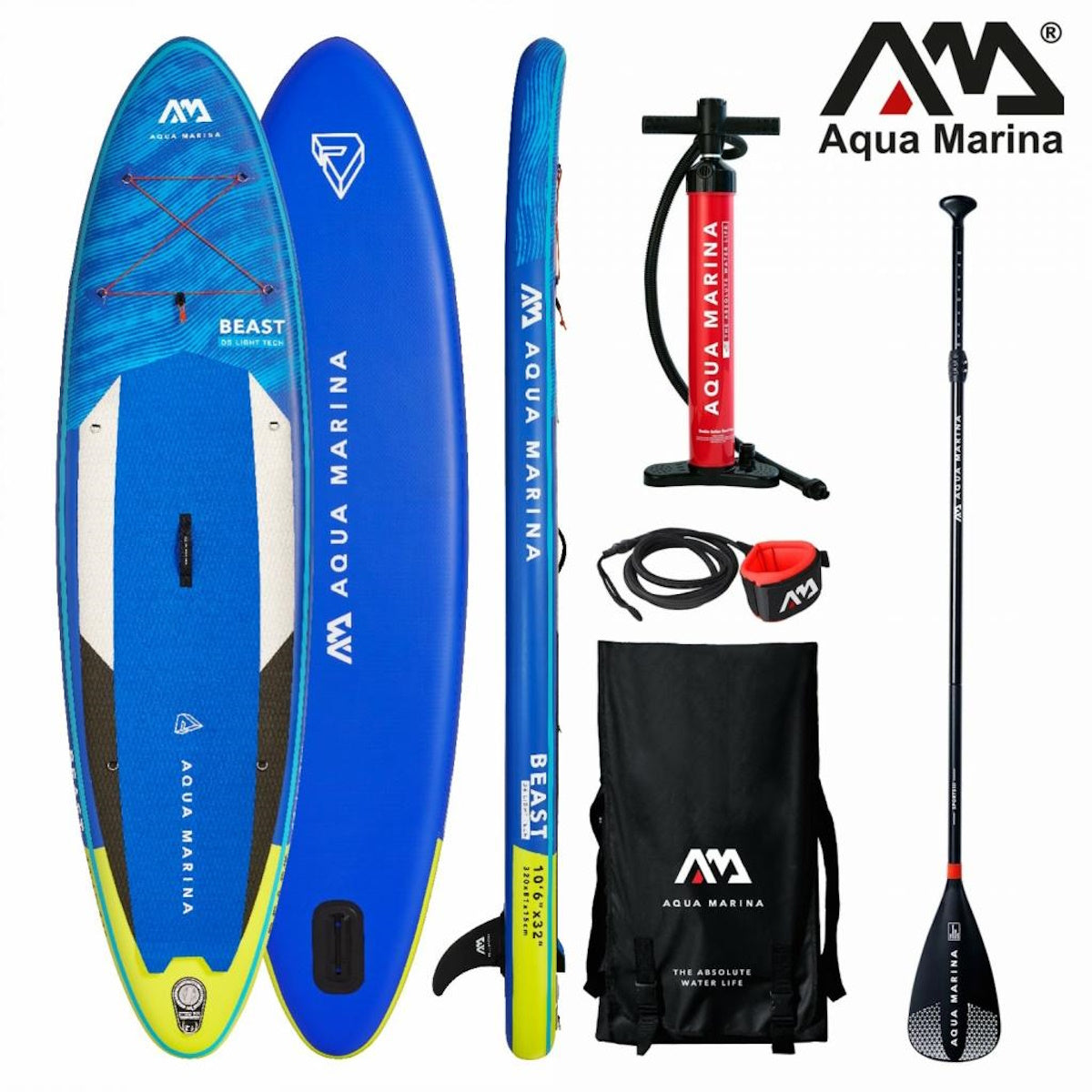 Aqua Marina SUP Board 320x81cm mit Reißverschlussrucksack Double Action-Pumpe LIQUID AIR V1 Paddel Einschub-Mittelfinne Sicherheitsleine Blau