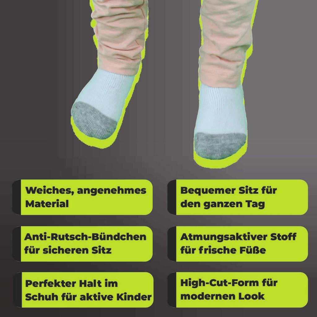 Merkmale der Athletech 6 Paar Sportsocken fÃ¼r Kinder 2-3 Jahre bis Gr. 28 hoher Bund grau