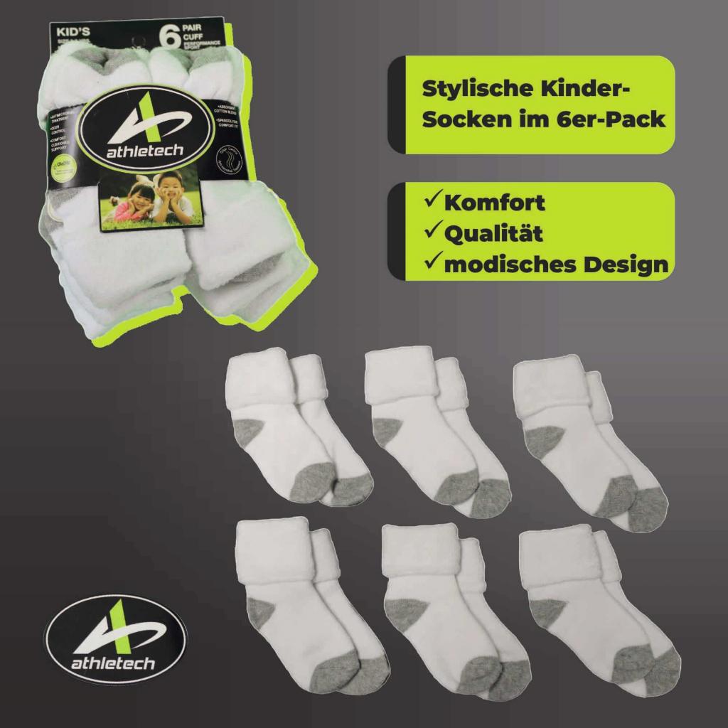 Athletech 6 Paar Thermo Socken für Kinder 3-5 Jahre mit Bündchen bis Gr. 34