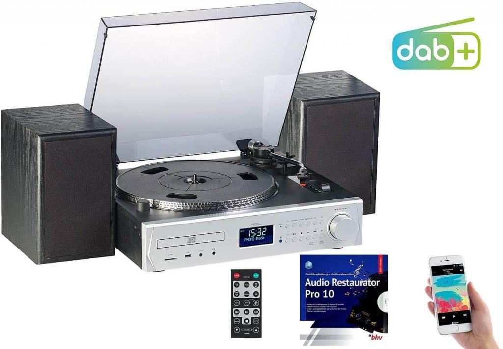 auvisio Musikanlage MHX-620 Plattenspieler/Digitalisierer, BT, DAB+, CD, MC, USB, MP3