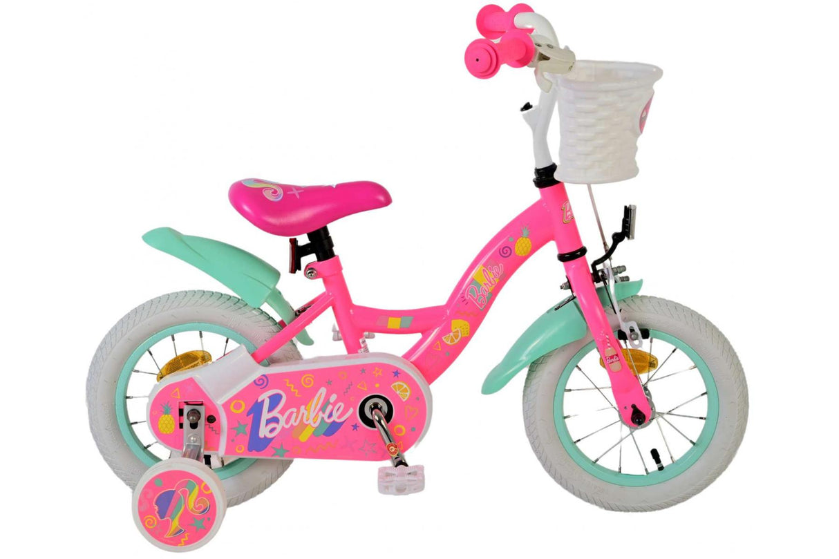 Volare Barbie Kinderfahrrad für Mädchen - 12 Zoll in Rosa mit Sicherheitsmerkmalen