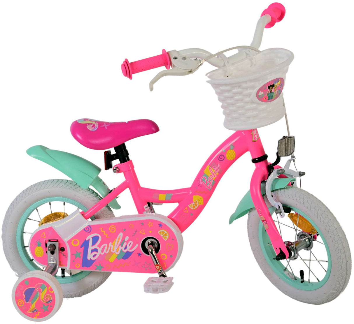 Volare Barbie Kinderfahrrad für Mädchen - 12 Zoll in Rosa mit Sicherheitsmerkmalen