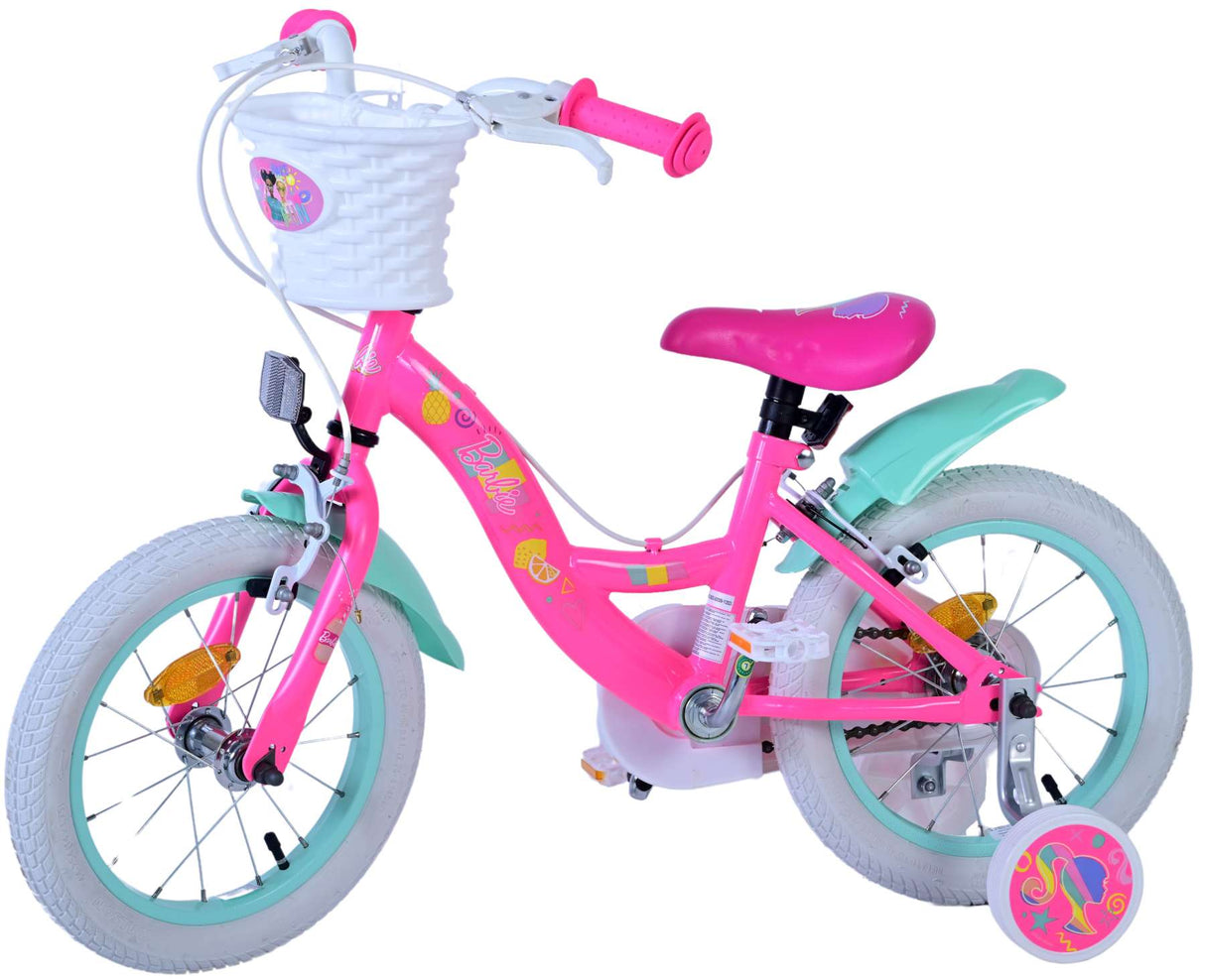 Volare Barbie Kinderfahrrad für Mädchen - 14 Zoll in Rosa mit Handbremsen