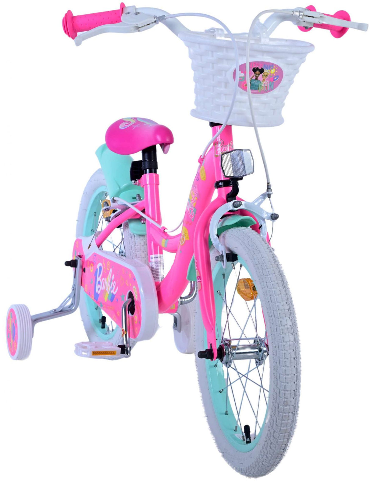 Volare Barbie Kinderfahrrad für Mädchen - 16 Zoll in Rosa mit zwei Handbremsen