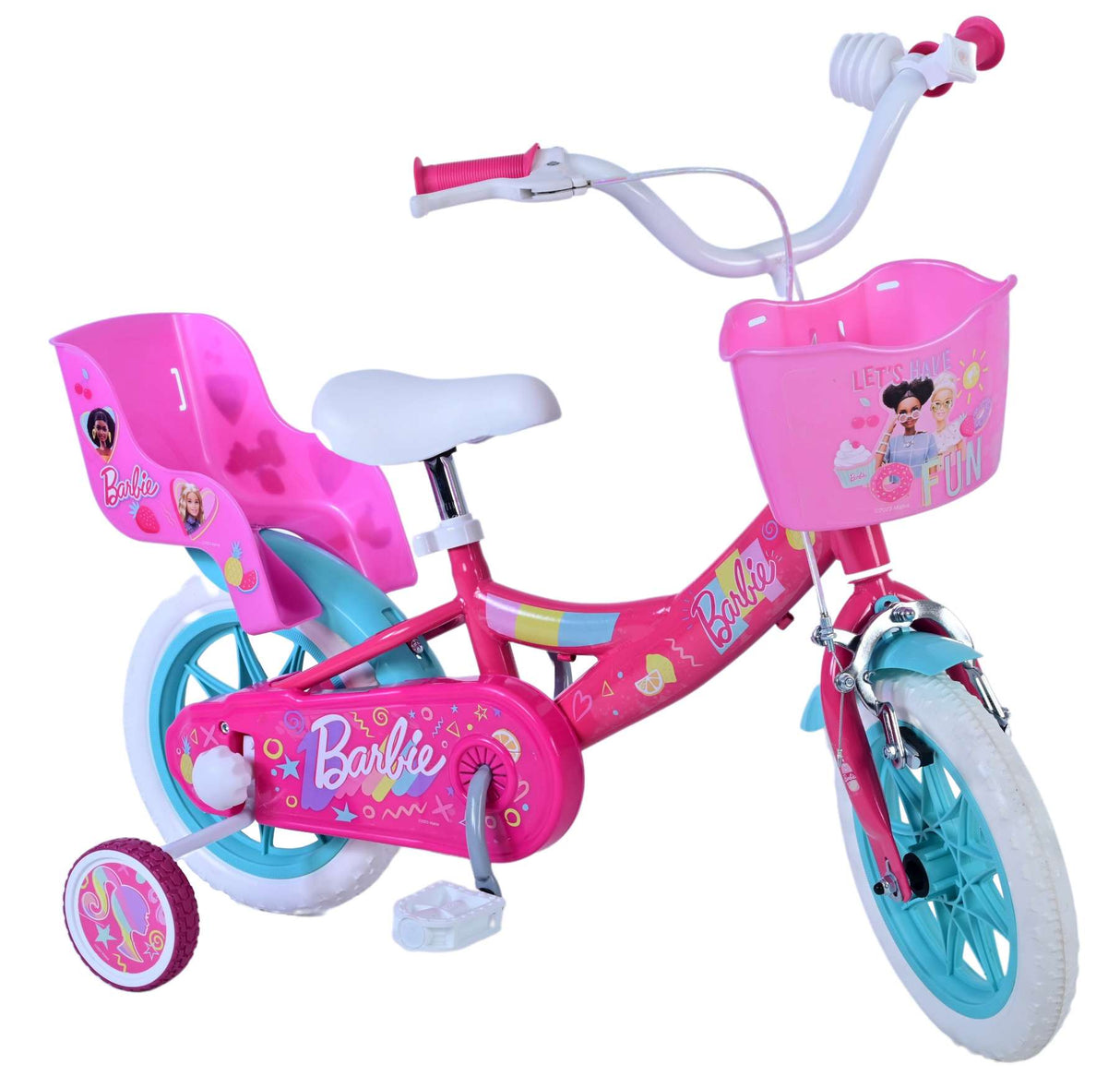 Volare Barbie Kinderfahrrad für Mädchen - 12 Zoll in Rosa mit Sicherheitsmerkmalen