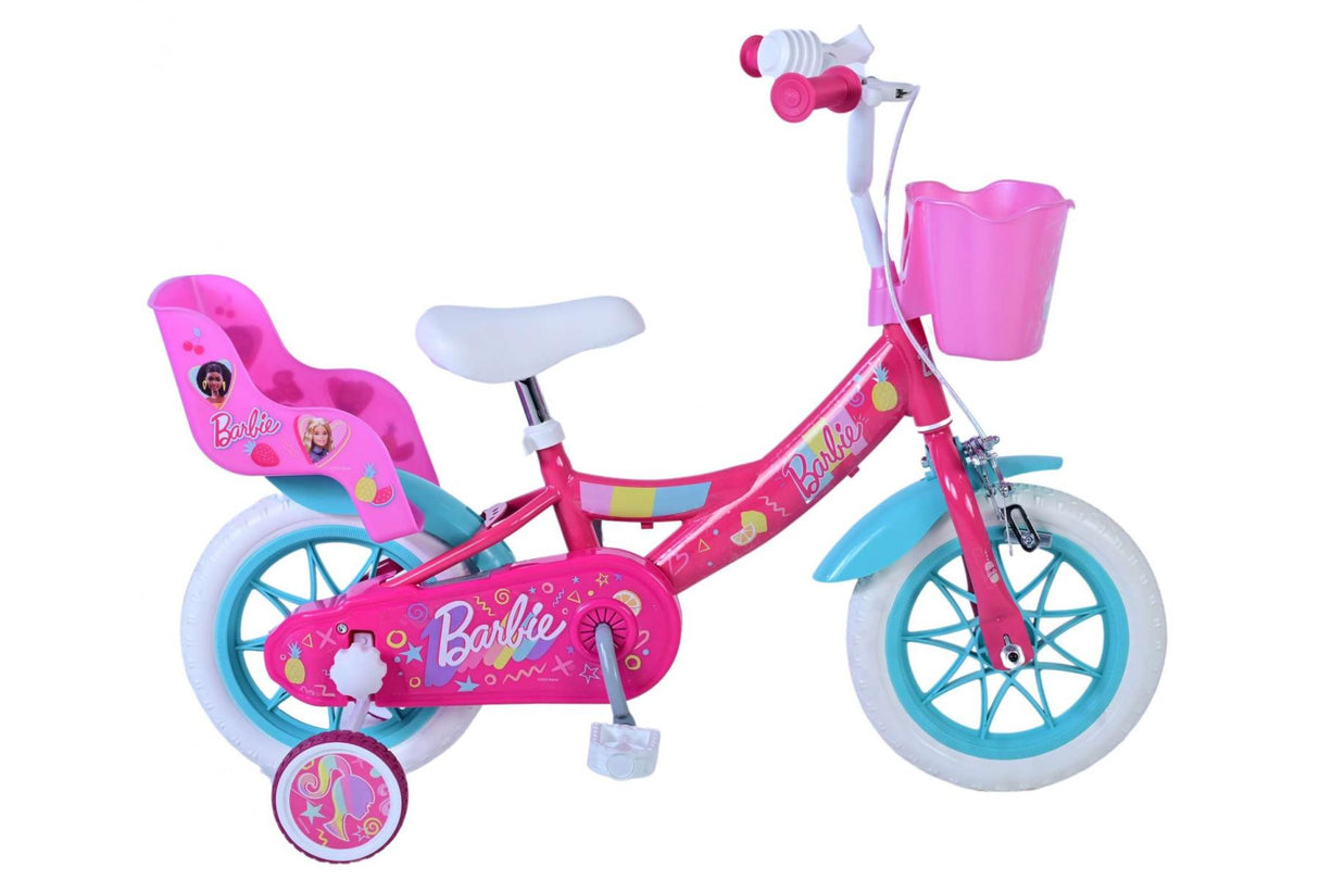 Volare Barbie Kinderfahrrad für Mädchen - 12 Zoll in Rosa mit Sicherheitsmerkmalen