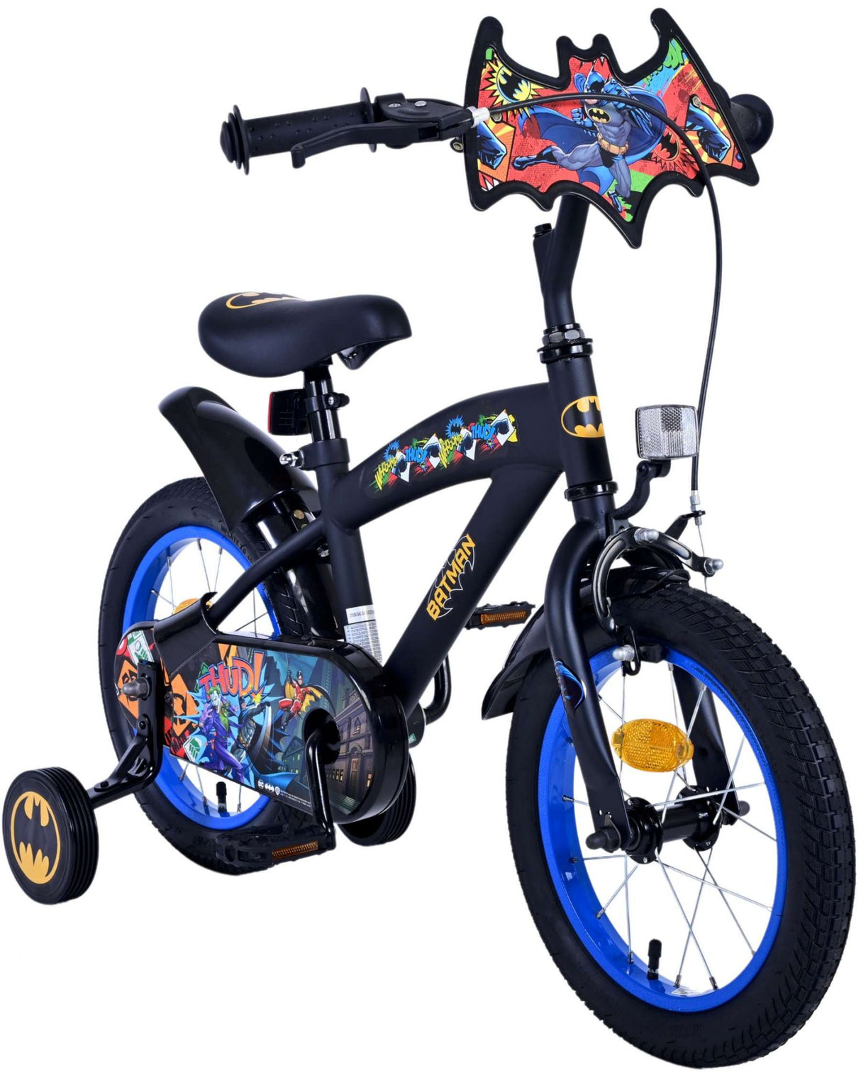 Kinderfahrrad Batman 14 Zoll von Volare - Schwarz, Leicht, mit Stützrädern