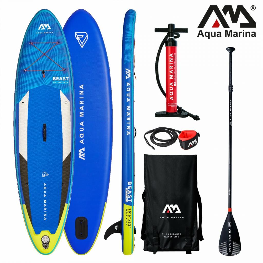 Aqua Marina SUP Board 320x81cm mit Reißverschlussrucksack Double Action-Pumpe LIQUID AIR V1 Paddel Einschub-Mittelfinne Sicherheitsleine Blau