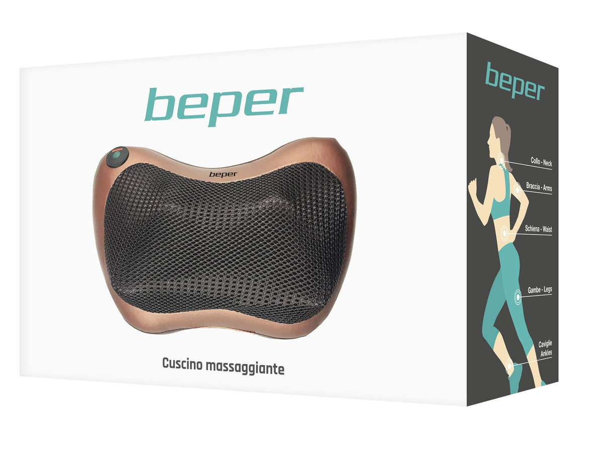 Beper 40.501 Massage-Kissen für Nacken, Rücken & Beine – Heim- & Auto-Massagegerät mit 4 Massageknoten und Wärmefunktion