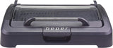 Beper 90.871 Elektrogrill mit Glasdeckel, beschichtete Grillplatte, Edelstahl, 2200 W
