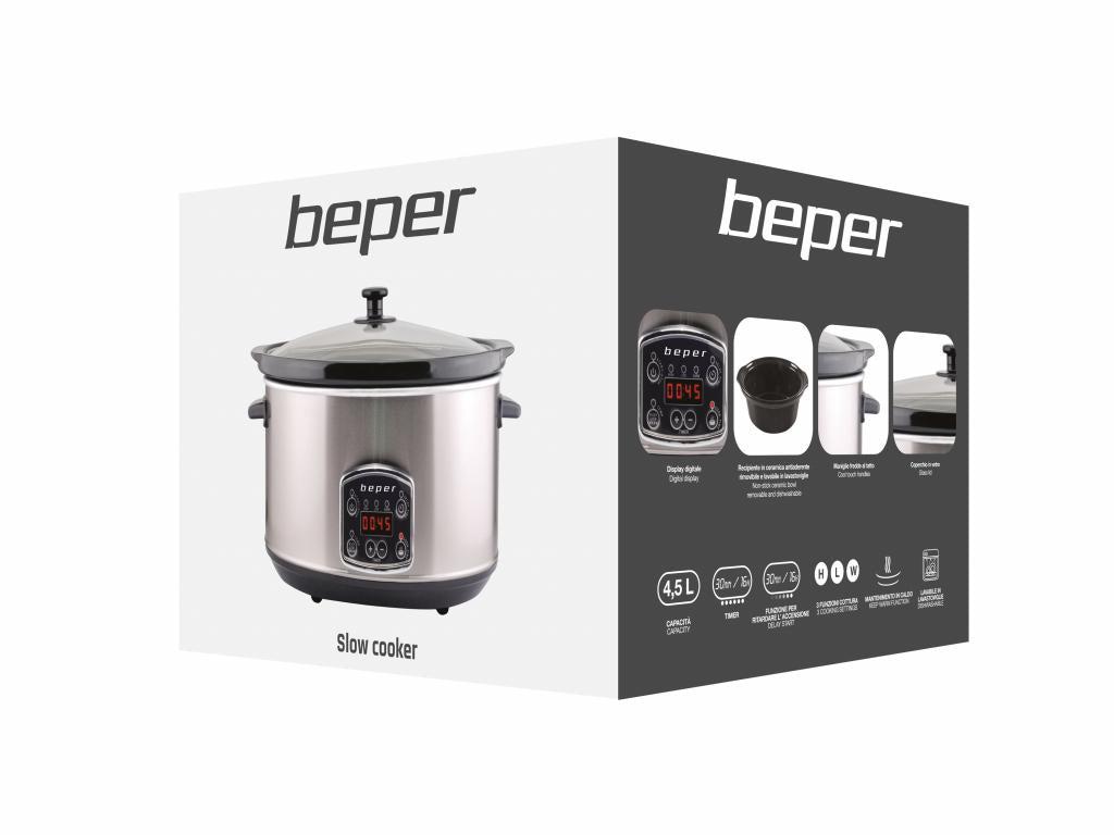 Beper BC.510 Slow Cooker, Crock-Pot, 280 W, 4,5 Liter, Glaskeramik, Schongarer
