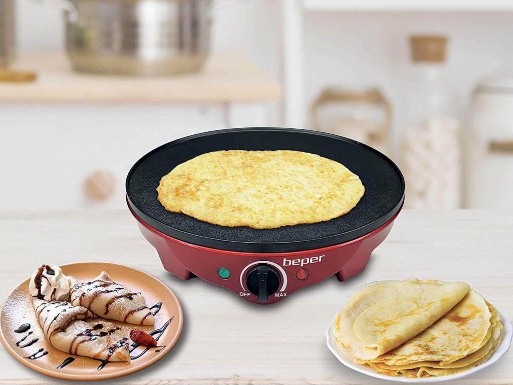 Beper BT.700Y Crepes Maker für Crêpes, Pfannkuchen und Piadinas elektrisch mit Holzspatel