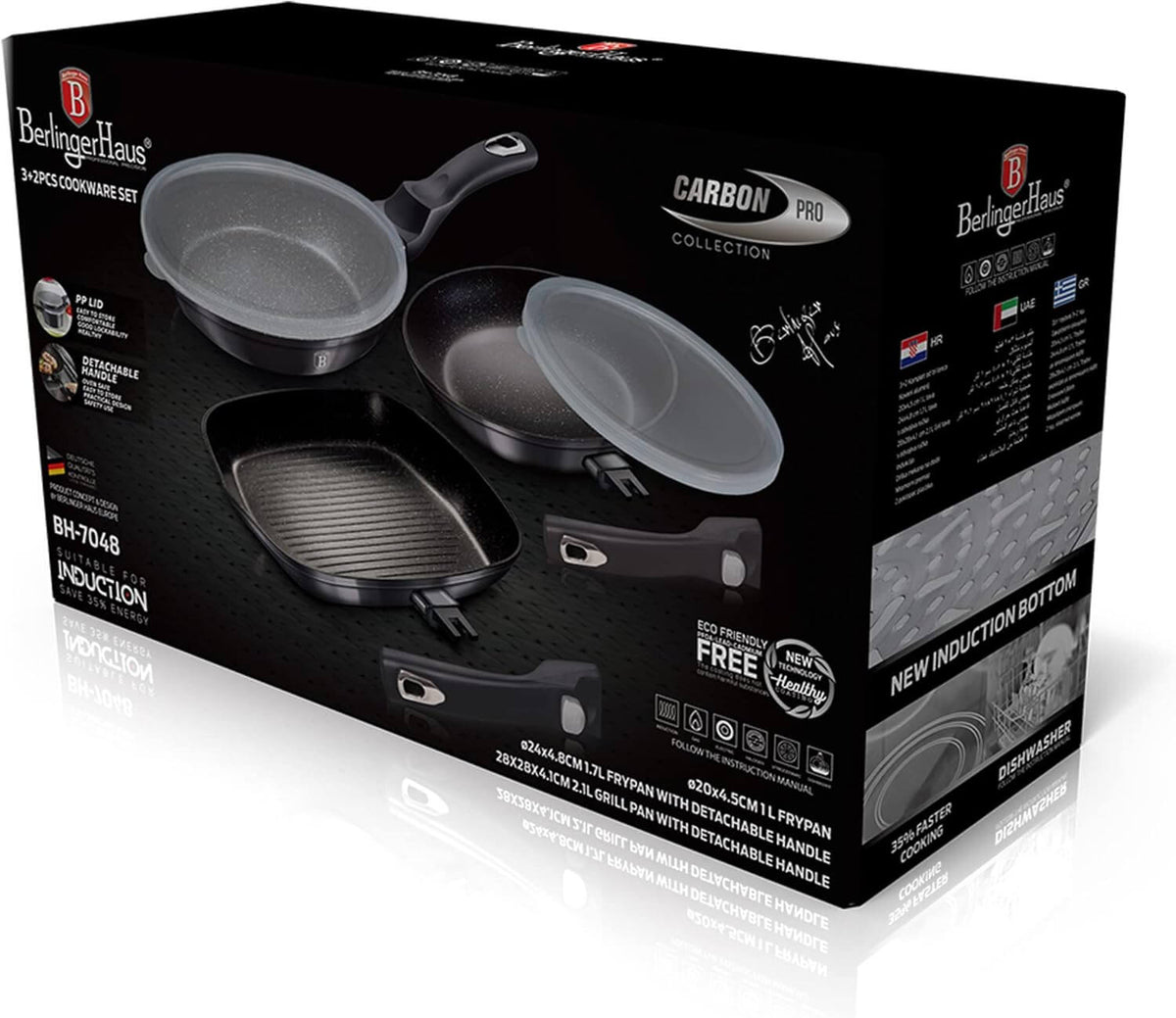 Berlinger Haus BH/7048 Metallic Line Carbon Pro Edition 5er Set Bratpfannen mit abnehmbarem Griff